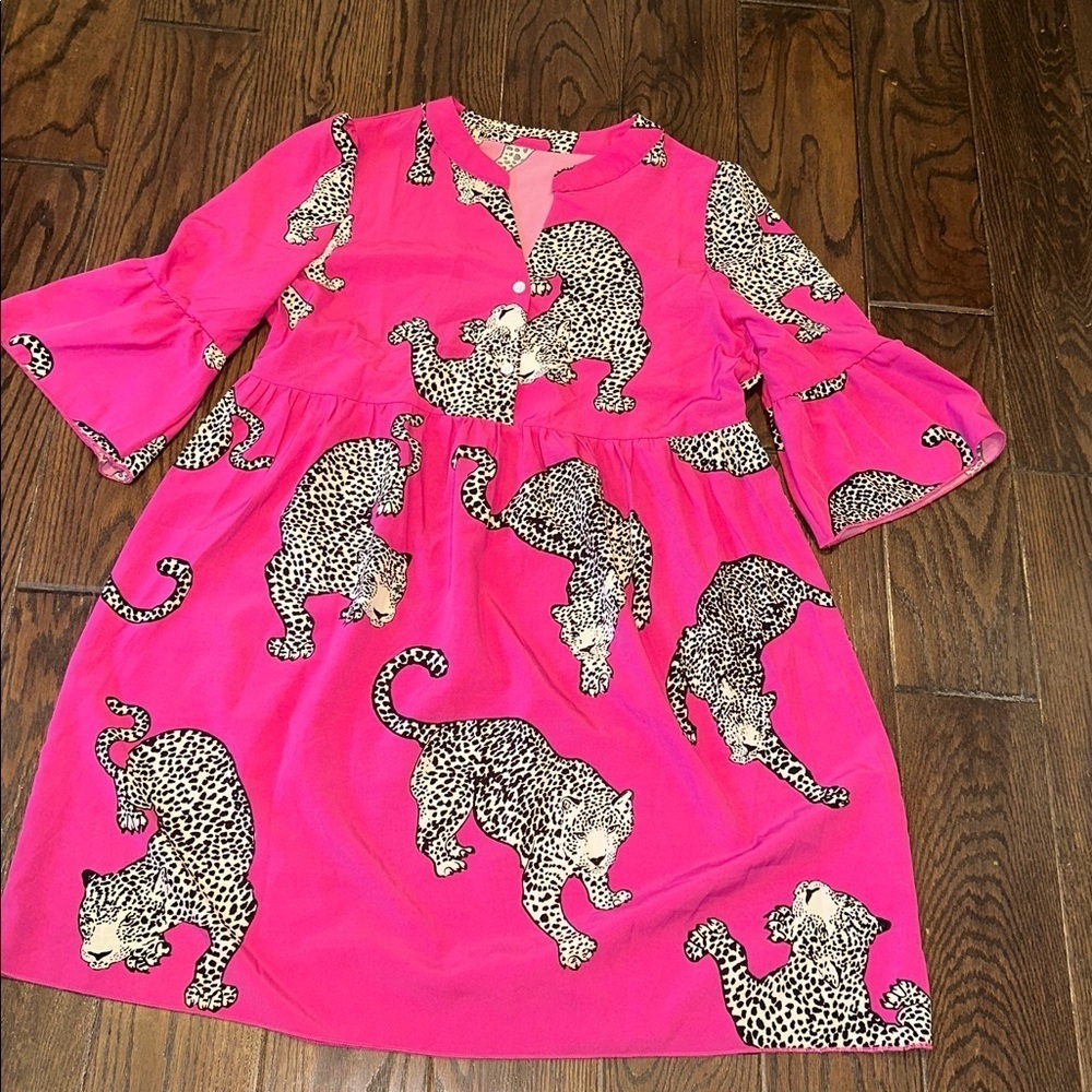 SHEIN Fuchsia Animal Print Midi Dress size large - Picture 2 of 6
